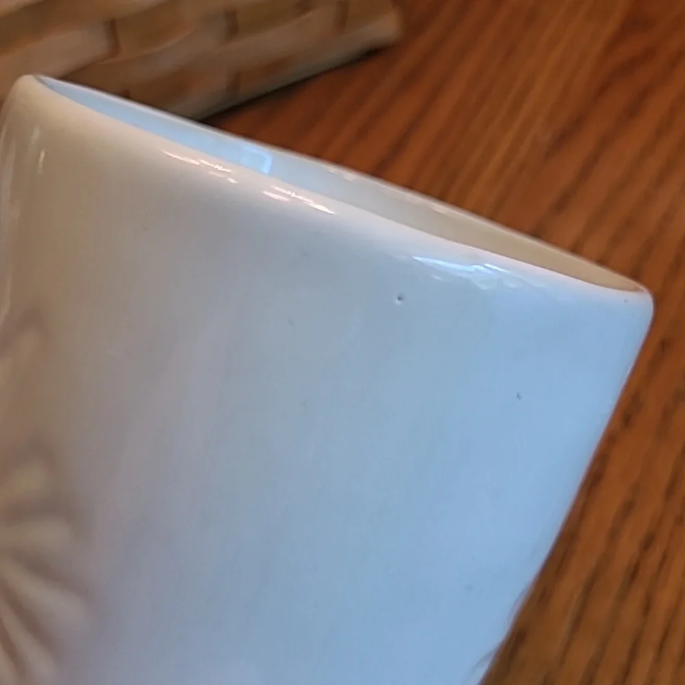 Crate&Barrel White Embossed Stoneware Snowflake Mug